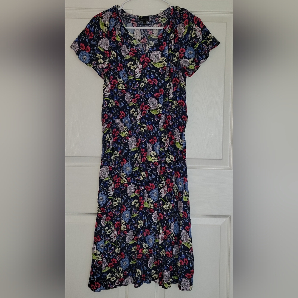 Talbots Black Label Size Med Garden Girl Short Flutter Sleeve Pullover Dress